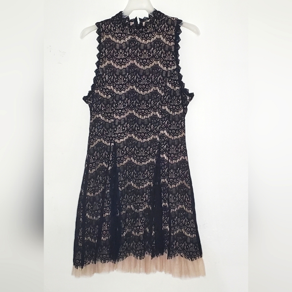 Francesca's Collection, Large, knee length, black lace over nude fabric & tulle